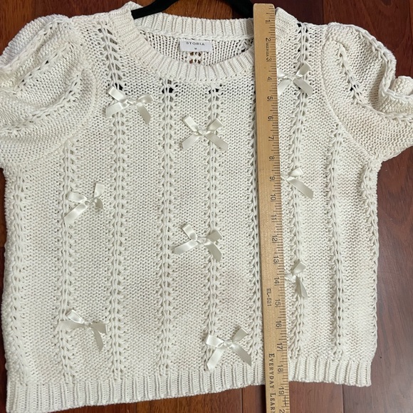 STORIA Anthropologie Allover Bow Sweater Cropped Ribbon Bow Coquette Sz M - Picture 9 of 10